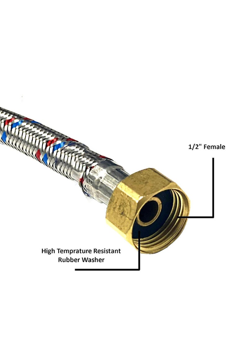 Biella Stainless Steel Flexible Hose Pipe With Teflon Tape - Ss Mesh Braided With 1/2" Brass Female To Female Threaded Nut | Water Heater Hose (90Cm 1Pcs) - Image 3