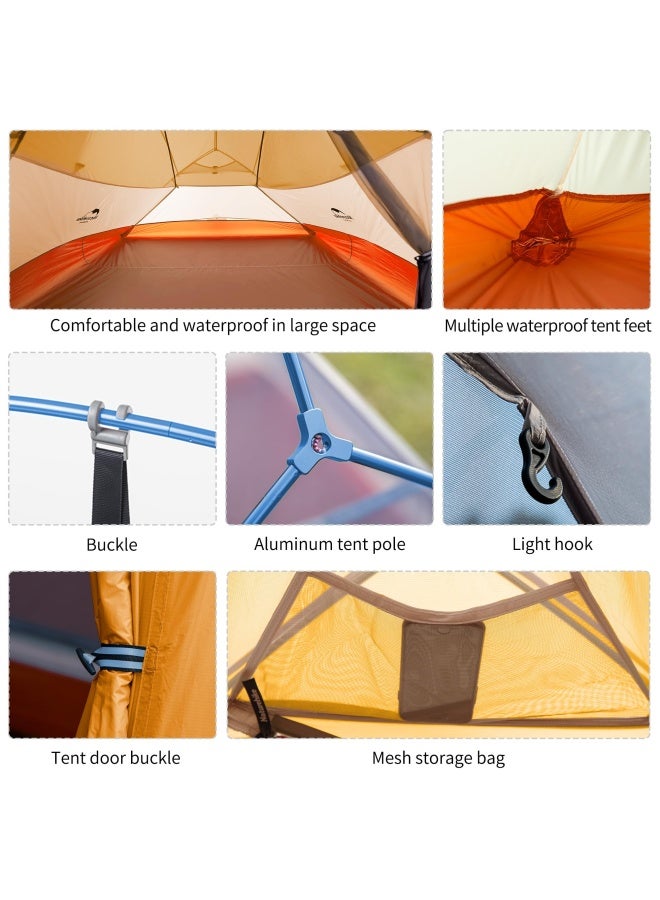 Naturehike Ultralight Cloud Up 3 Tent | Rectangular 3-Man Tent | Size: (215+85) X 180 X 110 Cm | 20D Silicone, Waterproof, Lightweight | Color - Light Grey With Skirt And Red - Image 4