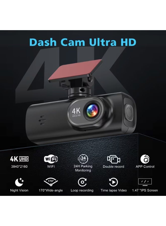 كاميرا ديسكفري V22 UHD 4K للسيارة، بدقة 3840x2160 بكسل، مزودة بخاصية التسجيل بزاوية واسعة، ورؤية ليلية، وتسجيل متواصل، باللون الأسود. - Image 5