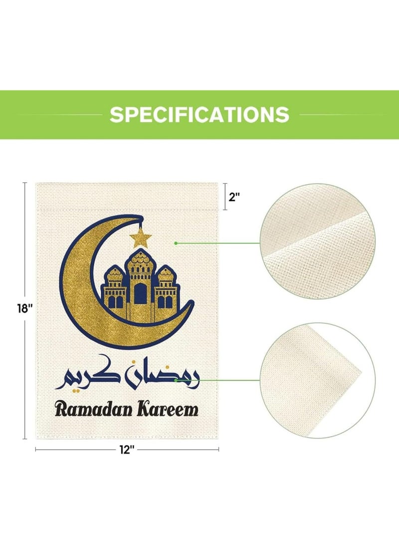 Bluejw Eid Mubarak Garden Flag 12x18 Inch Ramadan Kareem Muslim Yard Flags with Golden Moon Mosque Lantern Stars Islamic House Banner for Spring Eid Celebration Home Porch Lawn Patio Decor - Image 5
