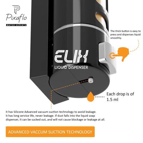Pixaflo Elix Liquid Sanitizer Shower Gel Dish Wash Soap Dispenser for Bathroom Kitchen | 400 ml Capacity | Wall Mounted (Black, Pack of 1), Plastic - Image 4