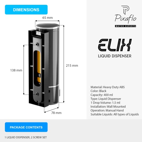 Pixaflo Elix Liquid Sanitizer Shower Gel Dish Wash Soap Dispenser for Bathroom Kitchen | 400 ml Capacity | Wall Mounted (Black, Pack of 1), Plastic - Image 5