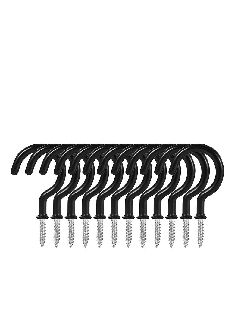 Yakumuz 2 Inch Ceiling Hooks, Yakumuz Screw-in Cup Hooks, Vinyl Coated Screw Hooks for Hanging Plants Lights Mugs Heavy Duty Indoor Outdoor Use, Screw in Metal Wall Hooks Kitchen Hanger, Black (12 Pack)  - Image 1