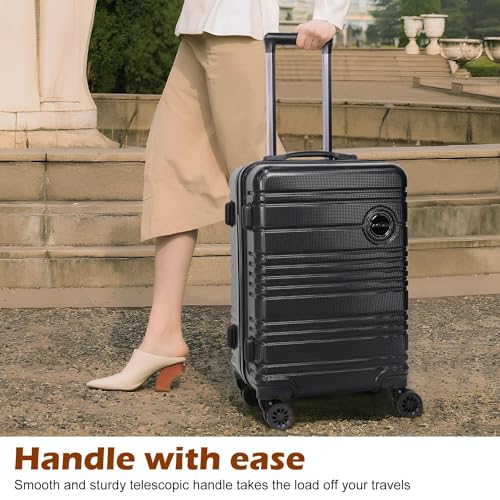 Aklsvion ABS+PC Carry on Luggage set with backpack 3 Pcs suitcace with Spinner wheels TSA Lock 20-In hardshell Lightweight Luggage set(Black) - Image 2