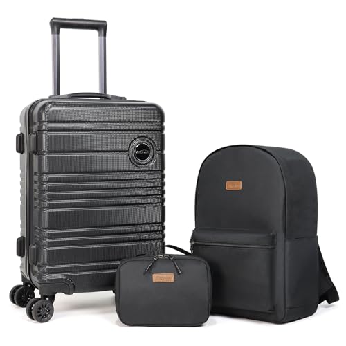 Aklsvion ABS+PC Carry on Luggage set with backpack 3 Pcs suitcace with Spinner wheels TSA Lock 20-In hardshell Lightweight Luggage set(Black) - Image 1