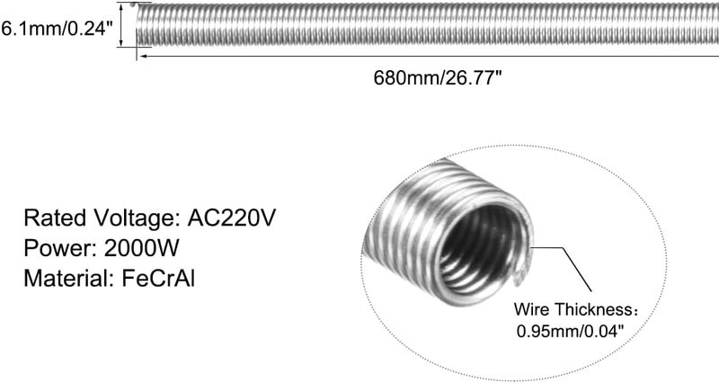 uxcell Heating Element Coil Wire AC220V 2000W / AC110V 500W Kiln Furnace Heater Wire 6.1mm*680mm 5PCS - Image 2