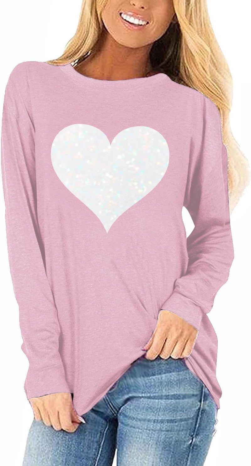 Long Sleeve Glitter Heart Shirt for Women Casual Valentine's Day Raglan Graphic Tees Baseball Tops(2024-PK-A,L)