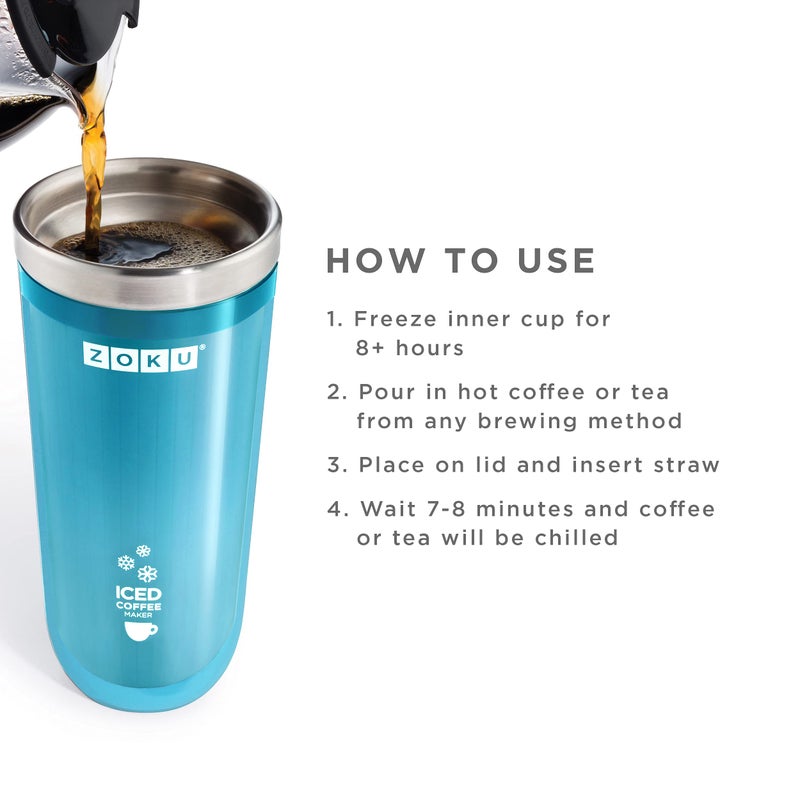 ZOKU Zoku Instant Iced Coffee Maker, Reusable Beverage Chiller Cools Hot Beverages in Minutes Without Dilution, Portable 11-ounce Tumbler With Spill-resistant Lid and Straw, Teal  - Image 3