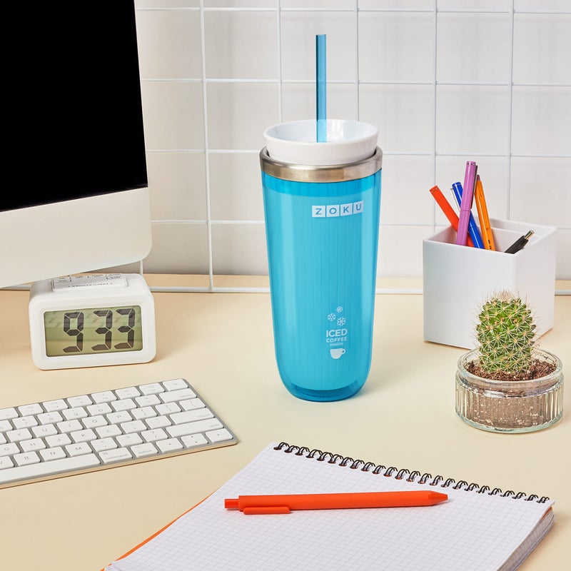 ZOKU Zoku Instant Iced Coffee Maker, Reusable Beverage Chiller Cools Hot Beverages in Minutes Without Dilution, Portable 11-ounce Tumbler With Spill-resistant Lid and Straw, Teal  - Image 4