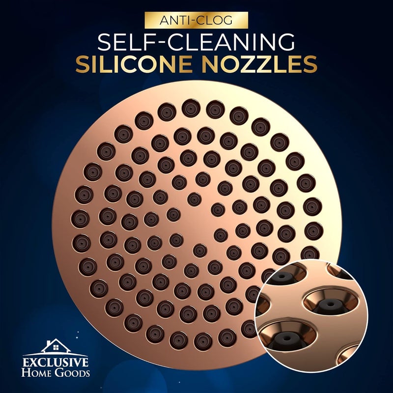 Heatsistence Rainfall Shower Head - 6" High Pressure Shower Heads - 1.8 GPM Shower Heads with Anti-Clog 90 Rubber Jets - 360° Rotation Adjustable Shower Head - Rustproof Bathroom Shower Head - Rose Gold - Image 4