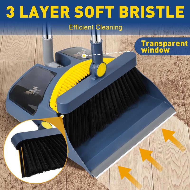 Hibaby Broom and Dustpan Set for Home with Long Handle 55 Broom with Dustpan Combo Set Upright and Lightweight Dust pan and Brush Combo for Kitchen Room Office Lobby Floor Cleaning - Image 4