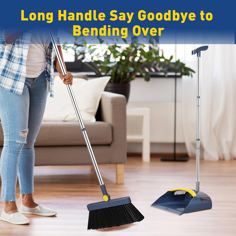 Hibaby Broom and Dustpan Set for Home with Long Handle 55 Broom with Dustpan Combo Set Upright and Lightweight Dust pan and Brush Combo for Kitchen Room Office Lobby Floor Cleaning - Image 2