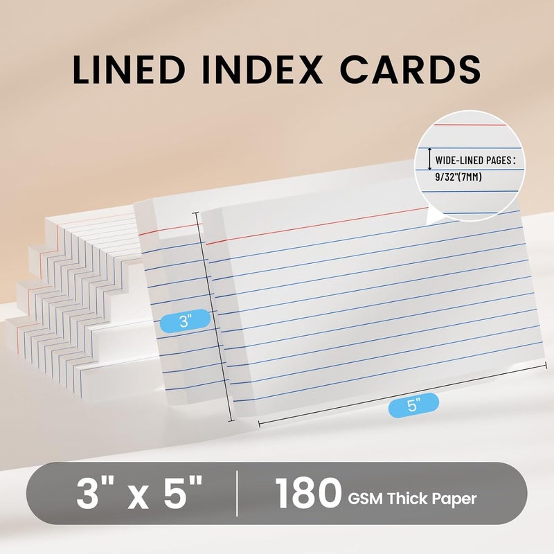Ciphyfee Index Cards 3x5 Inch, 300sheets, Flash Cards,Ruled Lined White Note Cards Paper For Studying, Schools Supplies, College, Office And Home Organization, Note Taking Supplies - Image 2