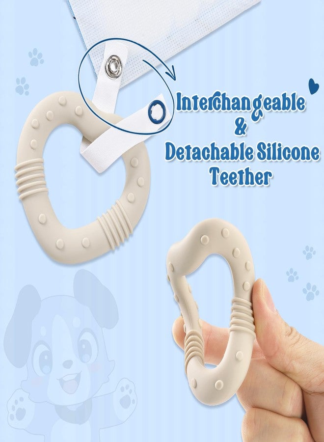 Littleforbig Adult Bib Waterproof 2-in-1 Little Blue Bandana Bib with Dog Biscuit Teether - Soft Milk Silk Cartoon Puppy Bib & Silicone Chew Toy Teether Set for Playful Littles - Image 3
