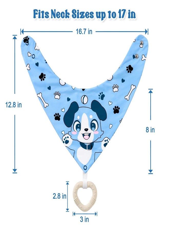 Littleforbig Adult Bib Waterproof 2-in-1 Little Blue Bandana Bib with Dog Biscuit Teether - Soft Milk Silk Cartoon Puppy Bib & Silicone Chew Toy Teether Set for Playful Littles - Image 5