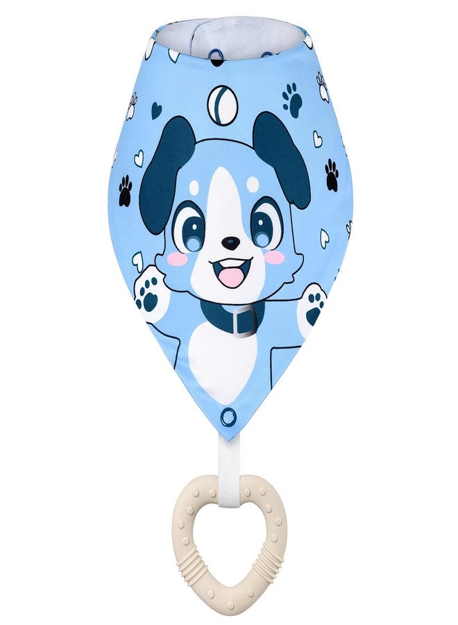 Littleforbig Adult Bib Waterproof 2-in-1 Little Blue Bandana Bib with Dog Biscuit Teether - Soft Milk Silk Cartoon Puppy Bib & Silicone Chew Toy Teether Set for Playful Littles - Image 1