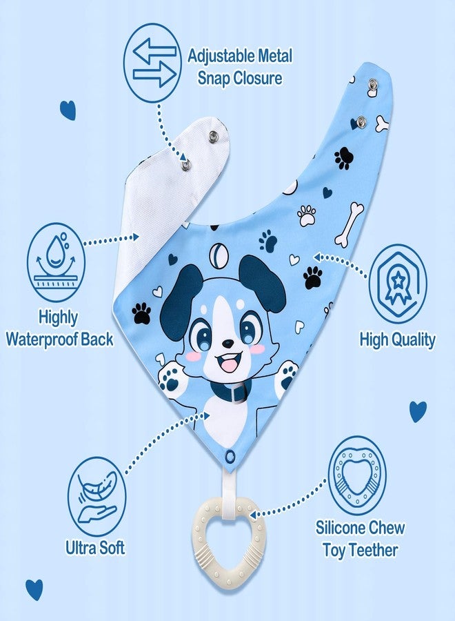 Littleforbig Adult Bib Waterproof 2-in-1 Little Blue Bandana Bib with Dog Biscuit Teether - Soft Milk Silk Cartoon Puppy Bib & Silicone Chew Toy Teether Set for Playful Littles - Image 2