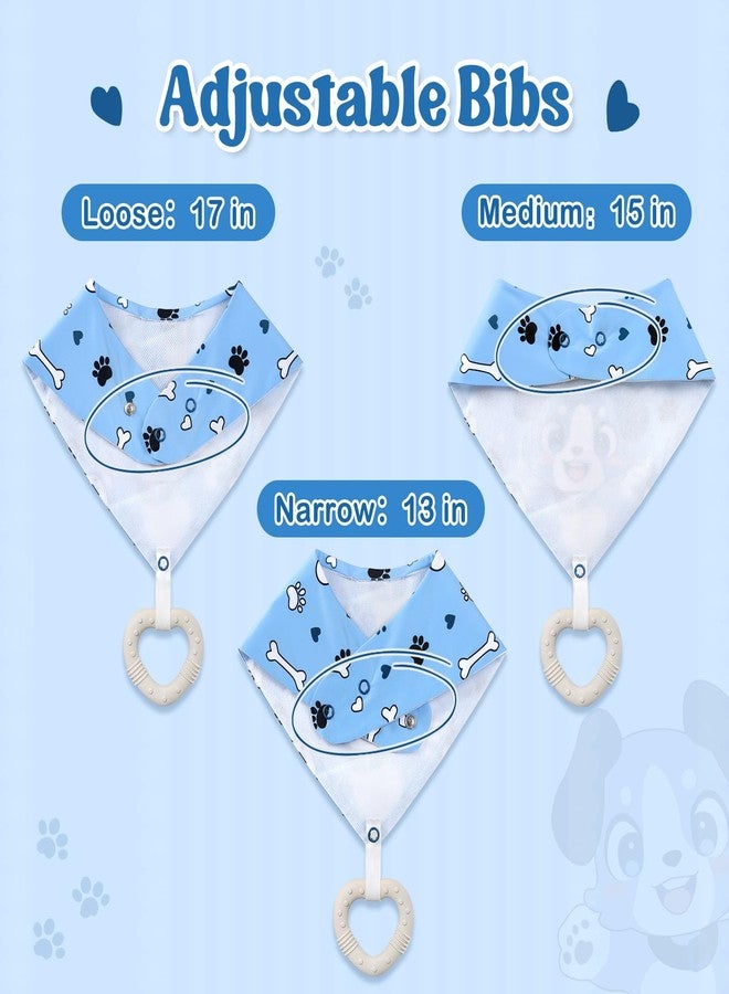 Littleforbig Adult Bib Waterproof 2-in-1 Little Blue Bandana Bib with Dog Biscuit Teether - Soft Milk Silk Cartoon Puppy Bib & Silicone Chew Toy Teether Set for Playful Littles - Image 4
