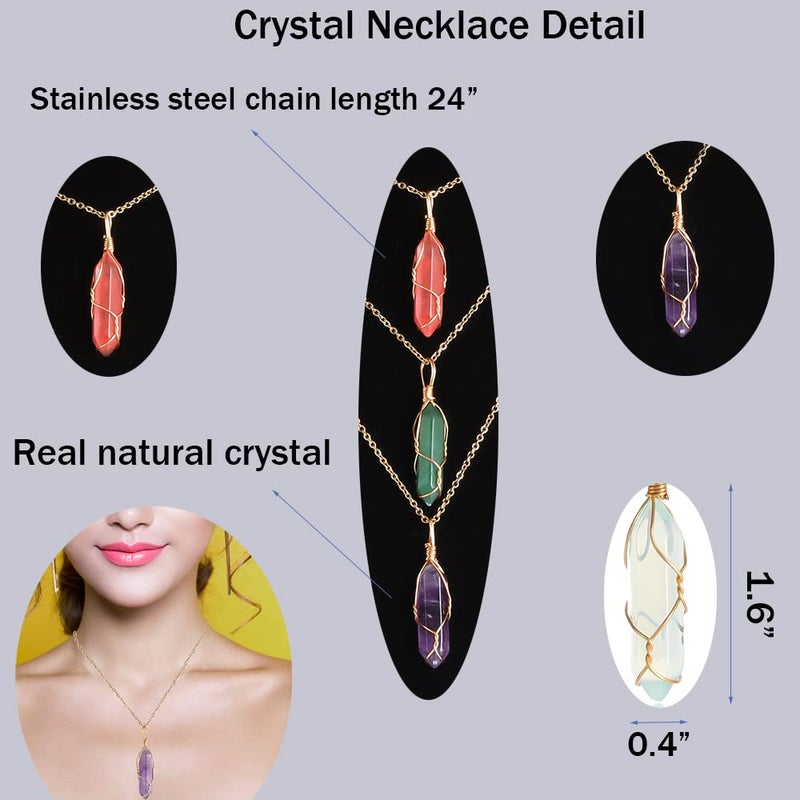 Lezam 5 Pcs Natural Hexagonal Crystal Necklace for Women Reiki Healing Crystals Pendant with Tree Wire Wrapped Gemstone Quartz Stone Pendants Necklaces - Image 3