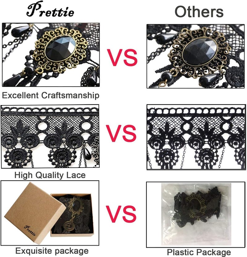 Excefore Venetian Masquerade Choker Necklace, Masquerade Costume Set, Costume Party Retro Gear Clock Women Gothic Black Lace Necklaces Halloween Punk Choker Pendant Pattern Gloves Set for Women - Image 4