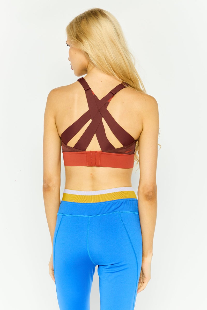 Brooks Women Brand Logo Padded Sports Bra, Rust Brown - Image 2