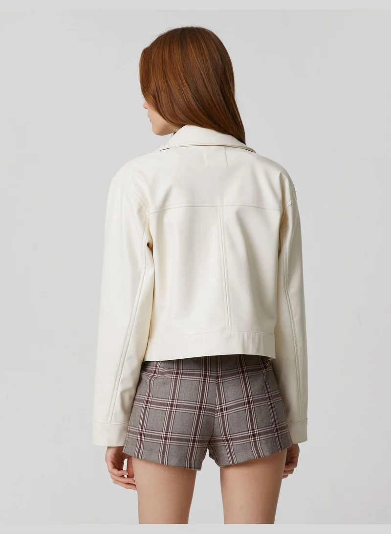 كوتون Faux Leather Button Pocket Detail Jacket