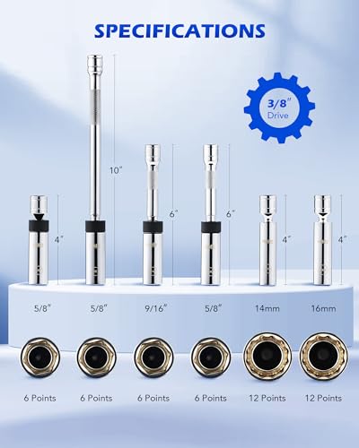 Orion Motor Tech مجموعة مفاتيح شمعات الإشعال المغناطيسية الدوارة 6 قطع من أوريون موتور تك بحجم 3/8" - Image 3