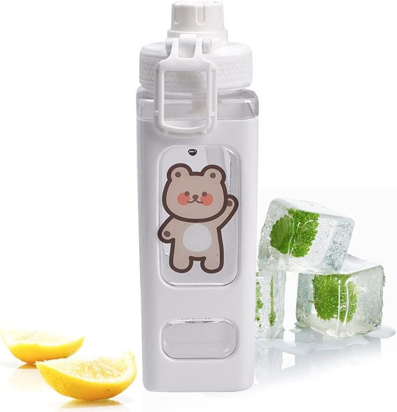 WEZOSHINET Large Kawaii Water Bottle With Straw Stickers Cute Aesthetic Bottle Kawaii Milk Bottle Tea Cup Juice Shaker Portable Plastic Sport Square Shape Drinking Bottle 700Ml Multicolor - Image 5