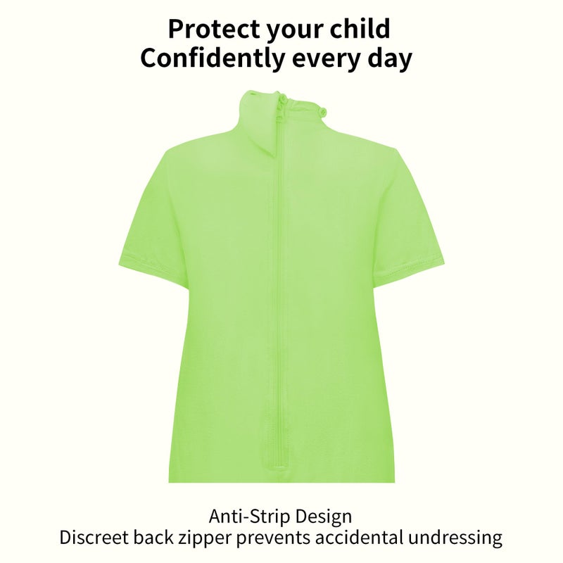 EEOST Adaptive Clothing for Kids Special Needs Autism Sensory Jumpsuit Anti-Strip Romper with Back Zipper Sizes 3-16 Years (Lime Green, 15-16 Years Old) - Image 2