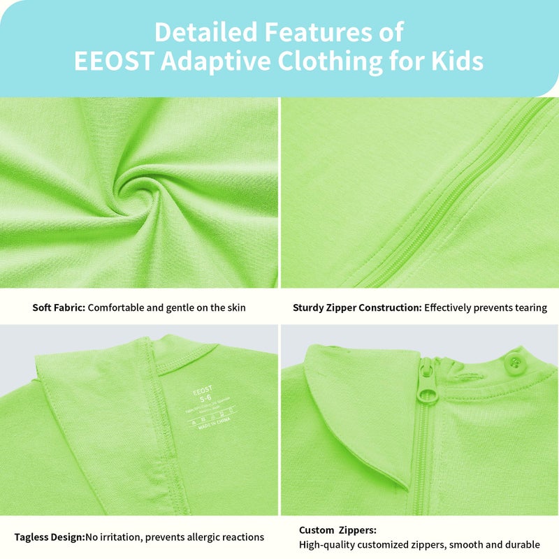 EEOST Adaptive Clothing for Kids Special Needs Autism Sensory Jumpsuit Anti-Strip Romper with Back Zipper Sizes 3-16 Years (Lime Green, 15-16 Years Old) - Image 4