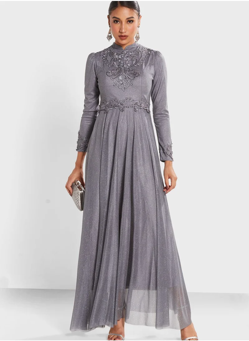 Khizana Embroidered Detail Shimmer Dress