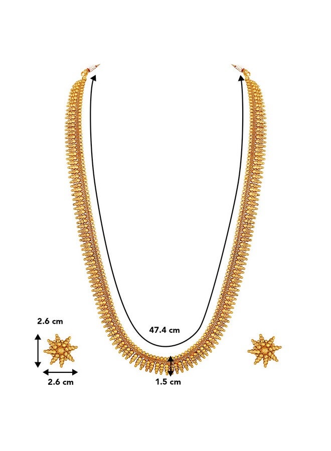 Peora Traditional Gold Plated Maharani Haar Necklace with Earrings South Indian Traditional Festive Bridal Wear Jewellery Set Gift for Women - Image 4