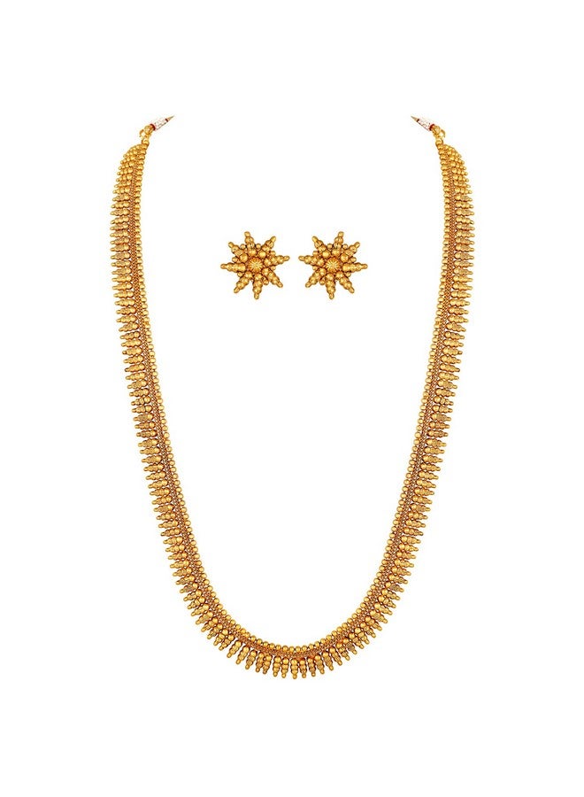 Peora Traditional Gold Plated Maharani Haar Necklace with Earrings South Indian Traditional Festive Bridal Wear Jewellery Set Gift for Women - Image 1