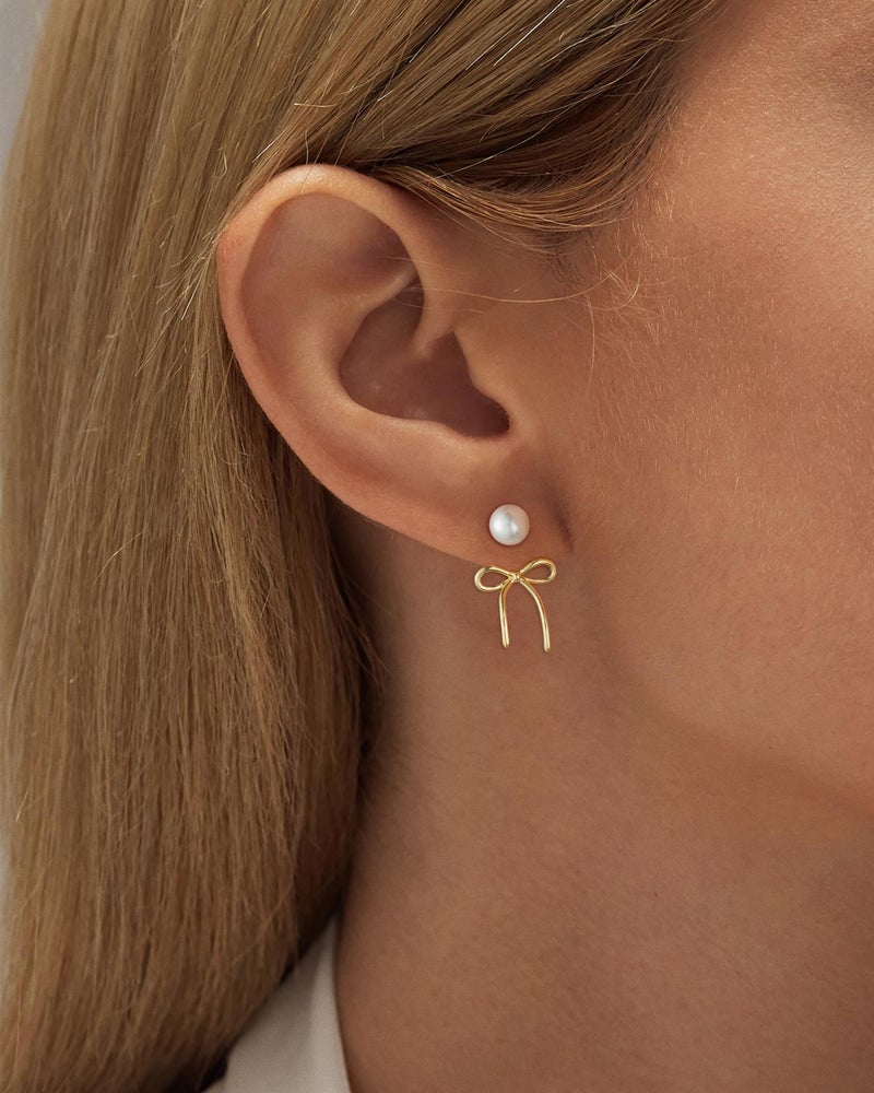 ASCOMY Gold Stud Earrings for Women Dainty Bow Earrings 14K Gold Plated Bow Stud Earrings for Women Trendy Cute Pearl Bows Studs Earring Ribbon Earrings Minimalist Jewelry Gifts for Her - Image 3