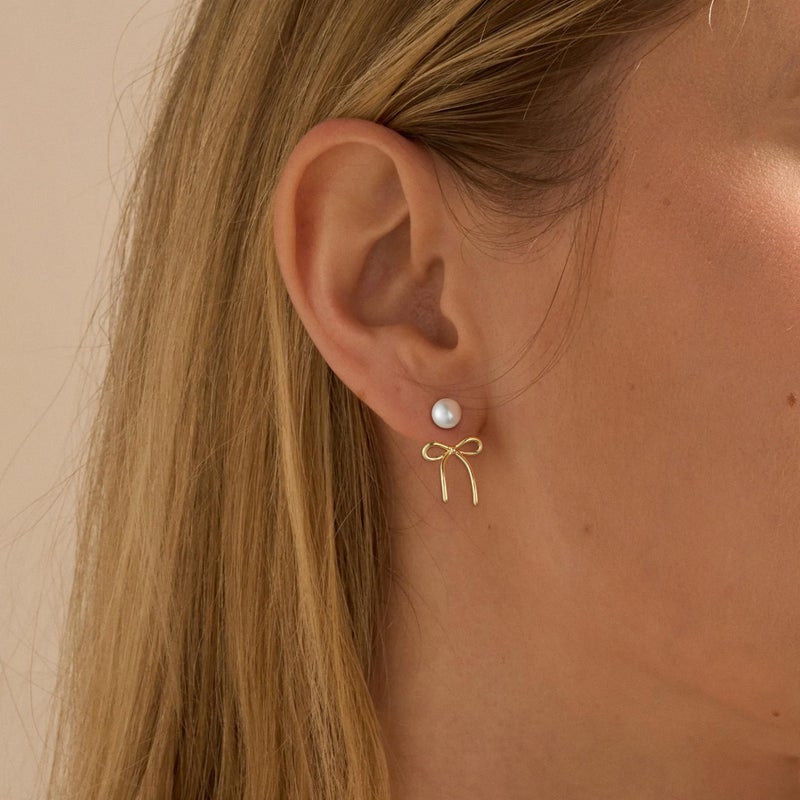 ASCOMY Gold Stud Earrings for Women Dainty Bow Earrings 14K Gold Plated Bow Stud Earrings for Women Trendy Cute Pearl Bows Studs Earring Ribbon Earrings Minimalist Jewelry Gifts for Her - Image 4