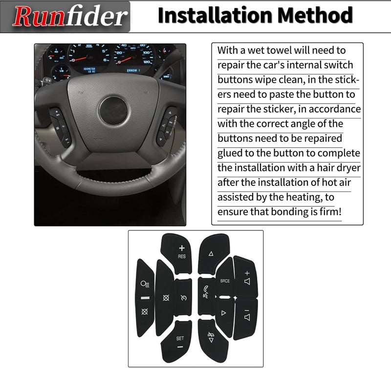 Steering Wheel Button Stickers Decals for 2007-2014 Chevrolet Silverado Tahoe Suburban GMC Yukon XL Sierra 1500 2500 3500 Z71 Cadillac Escalade Duramax Vortec Pickup Truck - Image 5