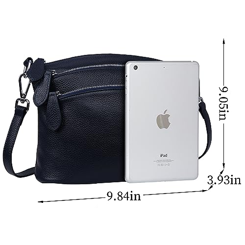 HESHE Leather Purses and Handbags for Women Hobo Satchel Bags Sling Shoulder Crossbody Bag Trendy Small Zippered Pockets Purse Tote Bag (Navy Blue) - Image 5