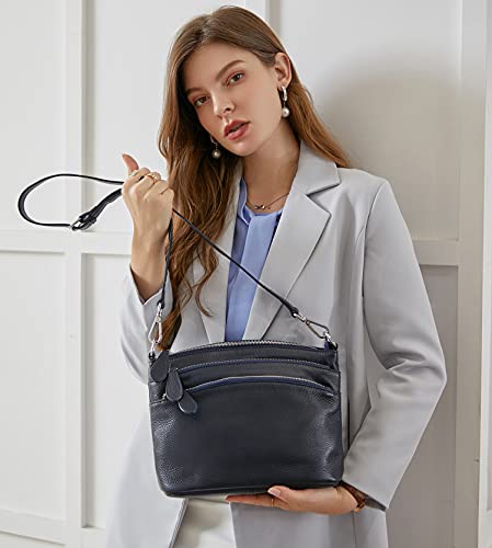 HESHE Leather Purses and Handbags for Women Hobo Satchel Bags Sling Shoulder Crossbody Bag Trendy Small Zippered Pockets Purse Tote Bag (Navy Blue) - Image 3