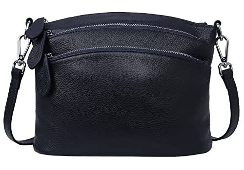 HESHE Leather Purses and Handbags for Women Hobo Satchel Bags Sling Shoulder Crossbody Bag Trendy Small Zippered Pockets Purse Tote Bag (Navy Blue) - Image 1