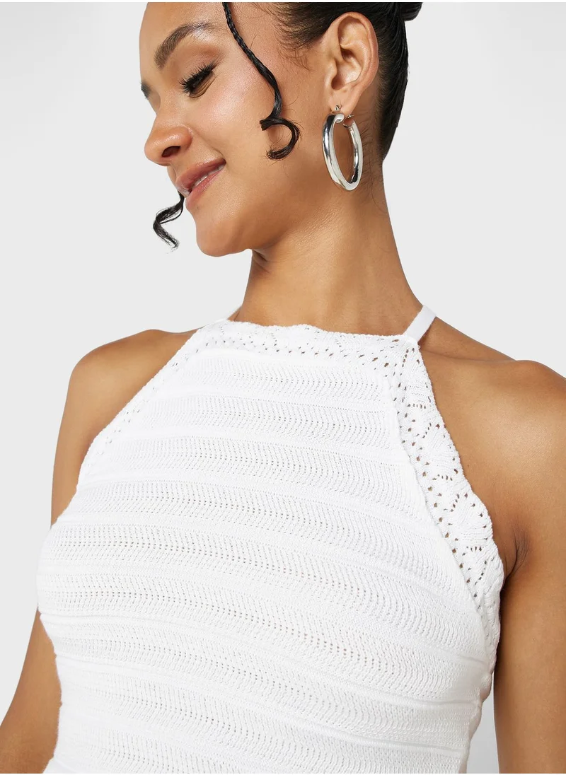 Ginger Halter Neck Tie Up Detail Top