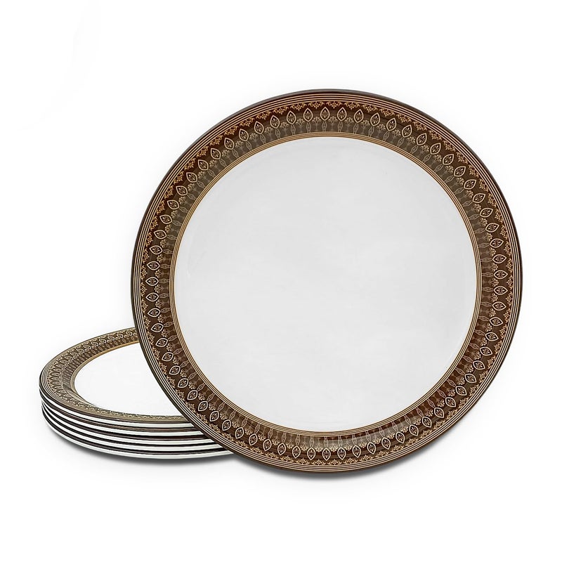 Superware سوبر وير | ميلامين نقي | مجموعة أطباق العشاء - بني ذهبي ملكي 11 بوصة (6 قطع) | مقاومة للبقع، تشطيب لامع - Image 4