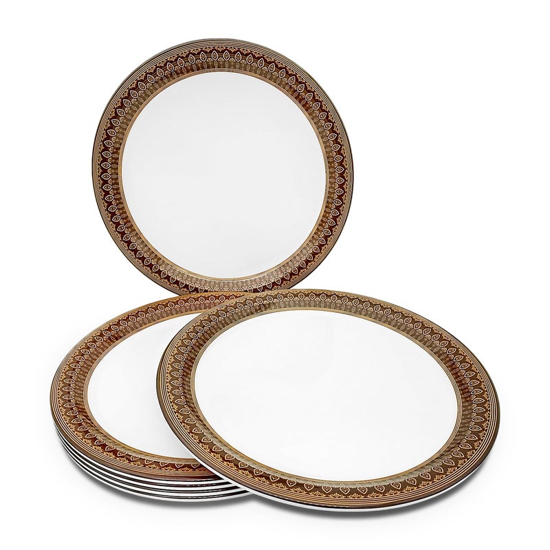 Superware سوبر وير | ميلامين نقي | مجموعة أطباق العشاء - بني ذهبي ملكي 11 بوصة (6 قطع) | مقاومة للبقع، تشطيب لامع - Image 3