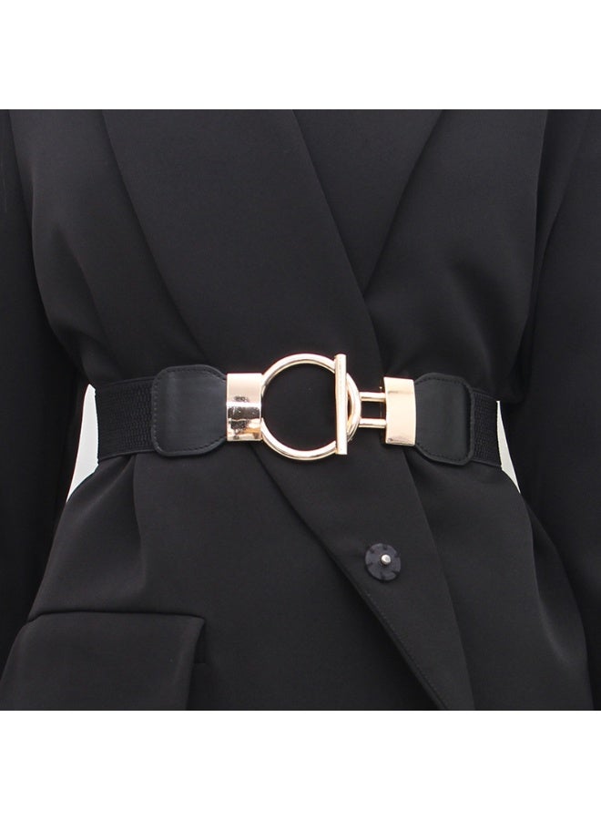 xozgdovg Elastic Waist Cincher Women Wide Belt Coat Dress Sweater A139 Black