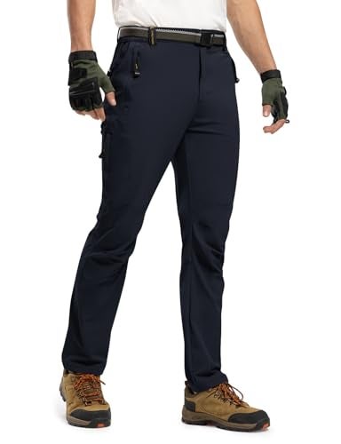 TBMPOY Men's Lightweight Hiking Pants with Belt 5 Zip Pockets Waterproof Quick-Dry Travel Fishing Work Outdoor Pants Thin Navy S - Image 3