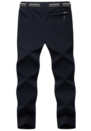 TBMPOY Men's Lightweight Hiking Pants with Belt 5 Zip Pockets Waterproof Quick-Dry Travel Fishing Work Outdoor Pants Thin Navy S - Image 2