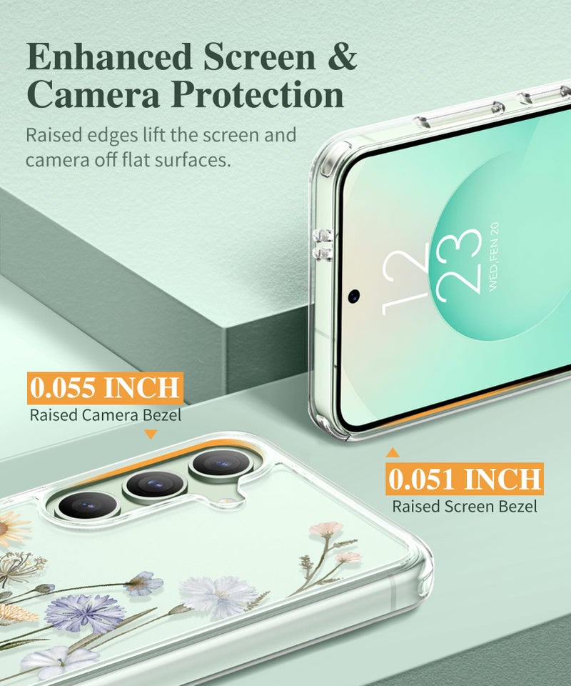 GVIEWIN Compatible with Samsung Galaxy S25 Case, Clear Floral Slim Shockproof Protective Women Phone Case, Non-Yellowing, with Screen Protector & Camera Lens Protector 6.2", Vibrant Spring - Image 5