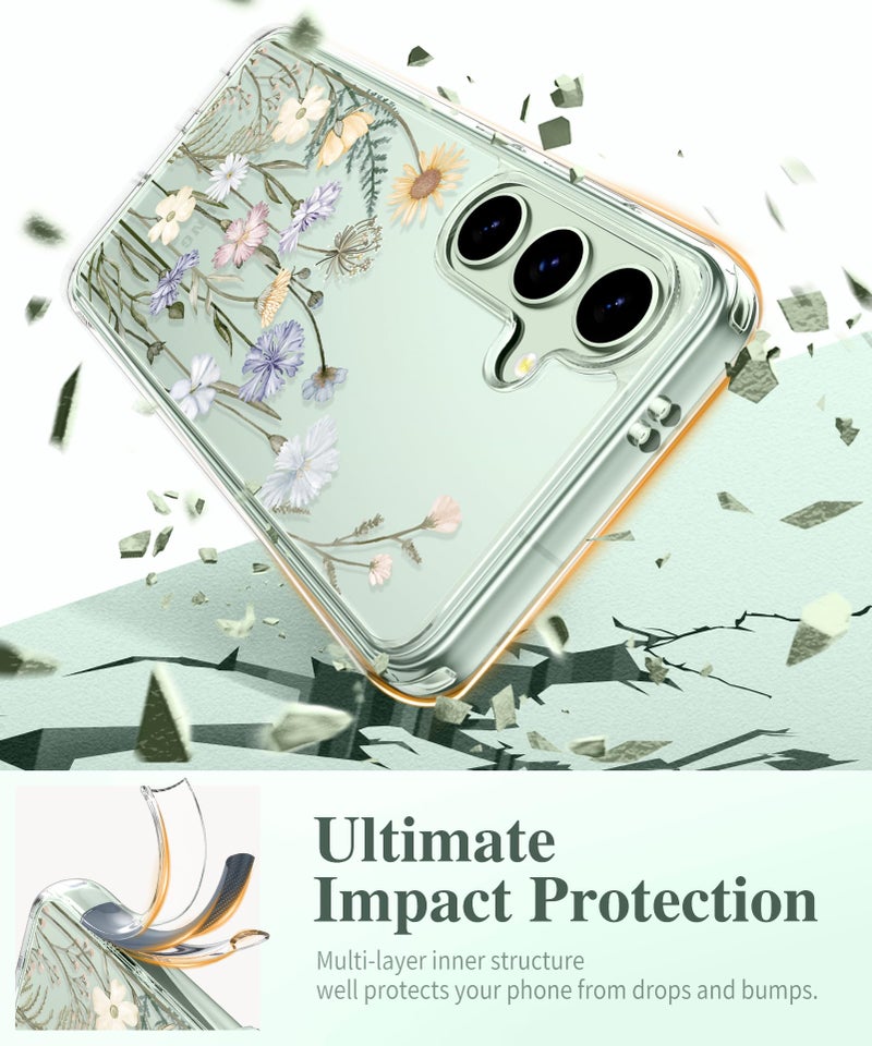 GVIEWIN Compatible with Samsung Galaxy S25 Case, Clear Floral Slim Shockproof Protective Women Phone Case, Non-Yellowing, with Screen Protector & Camera Lens Protector 6.2", Vibrant Spring - Image 4