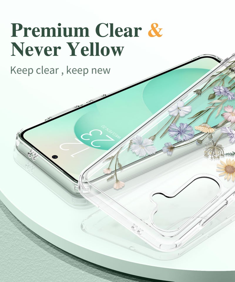GVIEWIN Compatible with Samsung Galaxy S25 Case, Clear Floral Slim Shockproof Protective Women Phone Case, Non-Yellowing, with Screen Protector & Camera Lens Protector 6.2", Vibrant Spring - Image 3