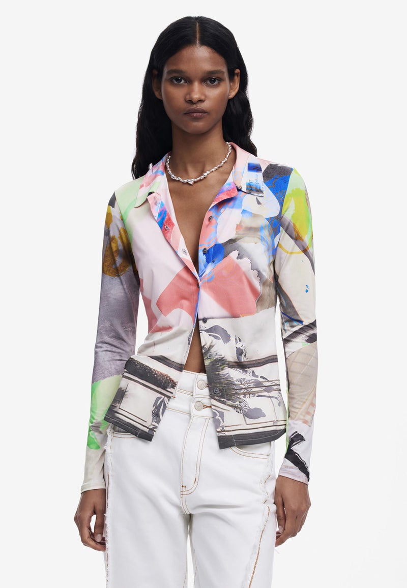 Desigual Women's Collage Buttoned T-Shirt - Image 4