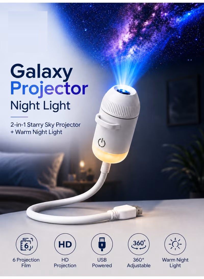 MOSH 2-in-1 Galaxy Projector & Night Light, HD Starry Sky & Milky Way Projector with 6 Projection Films, 360° Adjustable USB Powered LED Space Lamp for Bedroom, Kids & Home Décor - Image 1